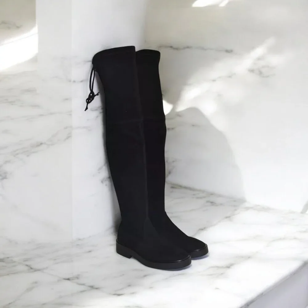 NIB Authentic Stuart Weitzman Mara Over the Knee Platform Boot Black Suede